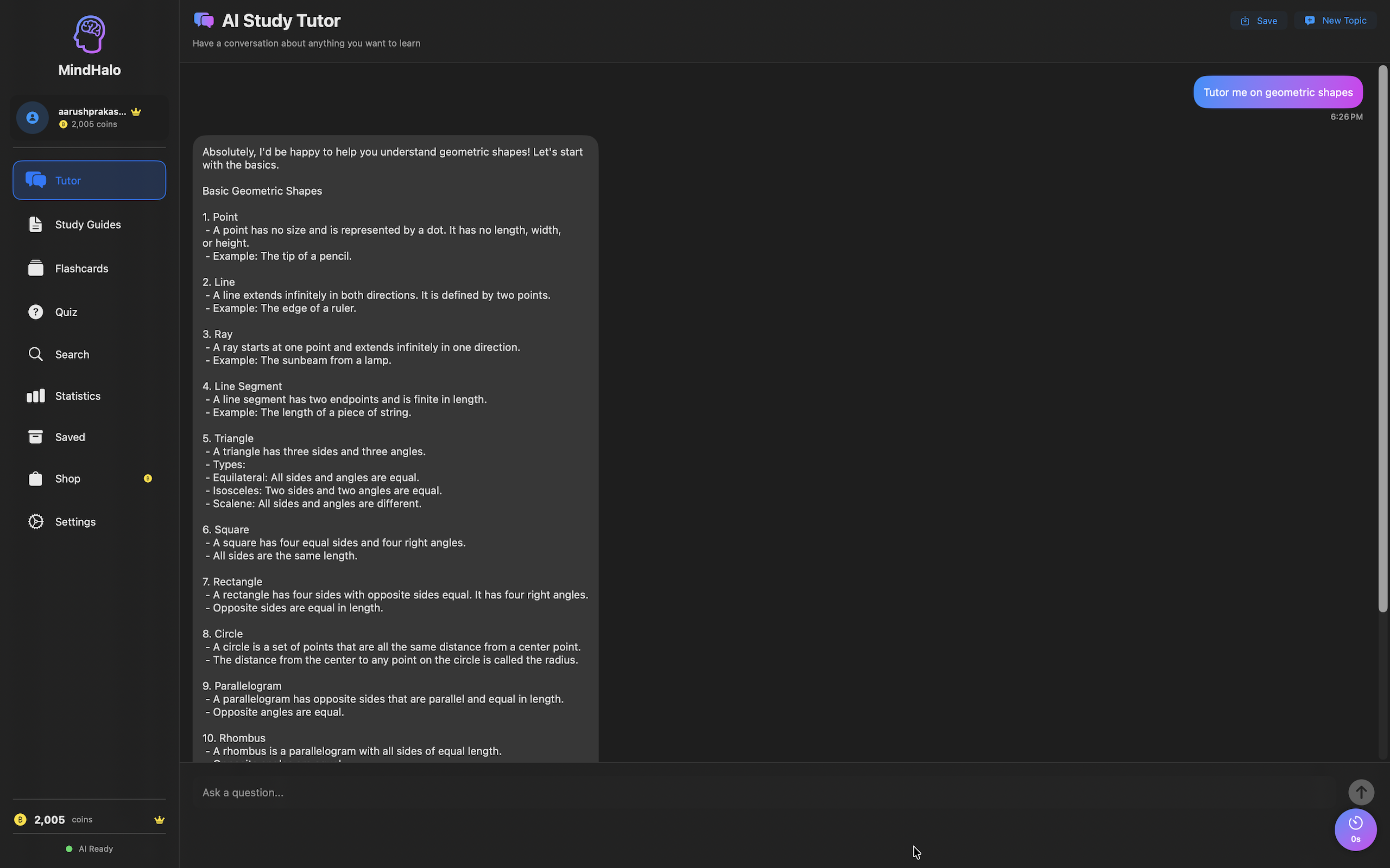 MindHalo macOS App Interface showing AI Tutor and Study Guides